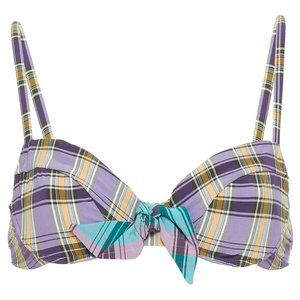 MAISON LEJABY Madras Checkered Bikini Swim Top Size 36D Lilac Plaid New